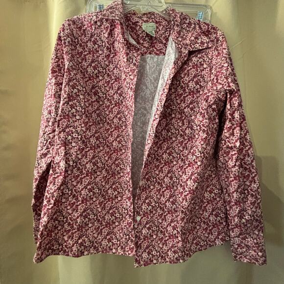 L.L. Bean Shirt Womens XL Pink Ditsy Floral Prairie Country Western Lux Work - Picture 1 of 3